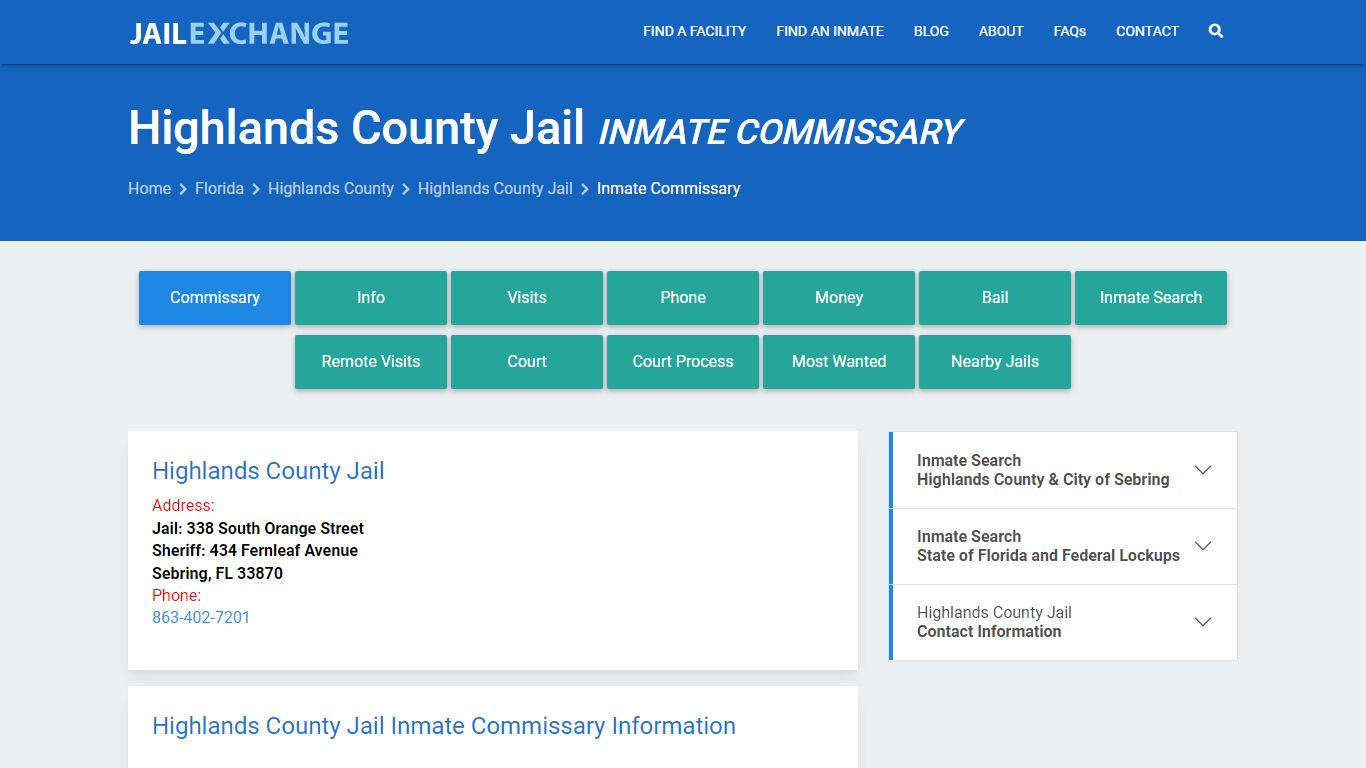 Highlands County Jail Inmate Commissary - Jail Exchange