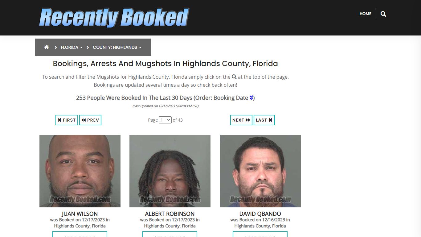 Bookings, Arrests and Mugshots in Highlands County, Florida