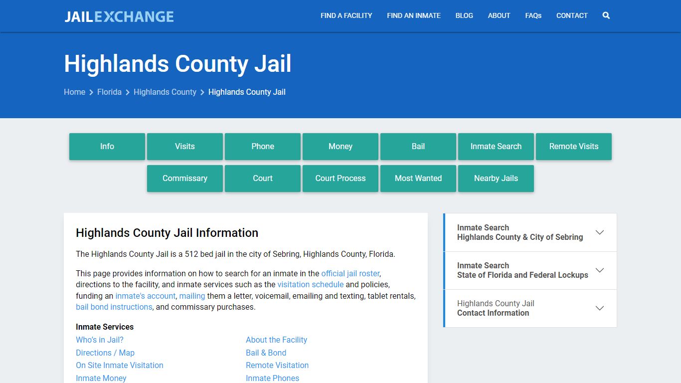 Highlands County Jail, FL Inmate Search, Information